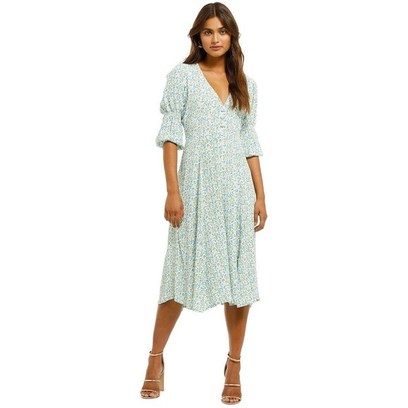 Faithfull the Brand Maud Midi Dress in Tilde Floral Print US Size 4 Preppy Work - Picture 1 of 11